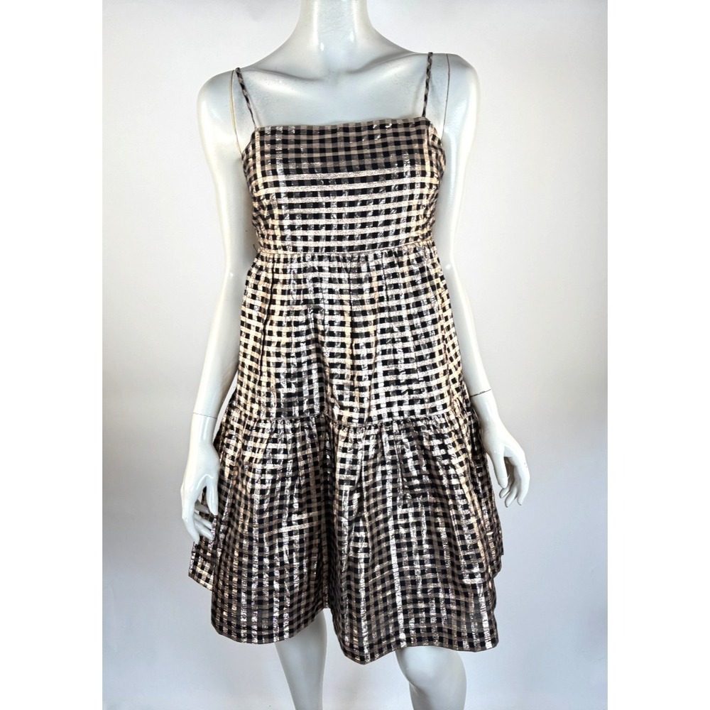 J Crew Lurex Gingham Mini Dress Women 0 NWT $128 Cotton Metallic Sleeveless